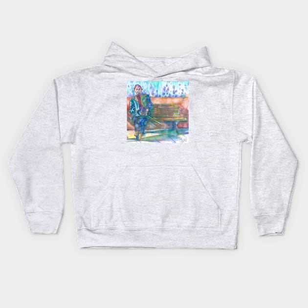 ANTON CHEKHOV sitting on the bench - watercolor portrait Kids Hoodie by lautir